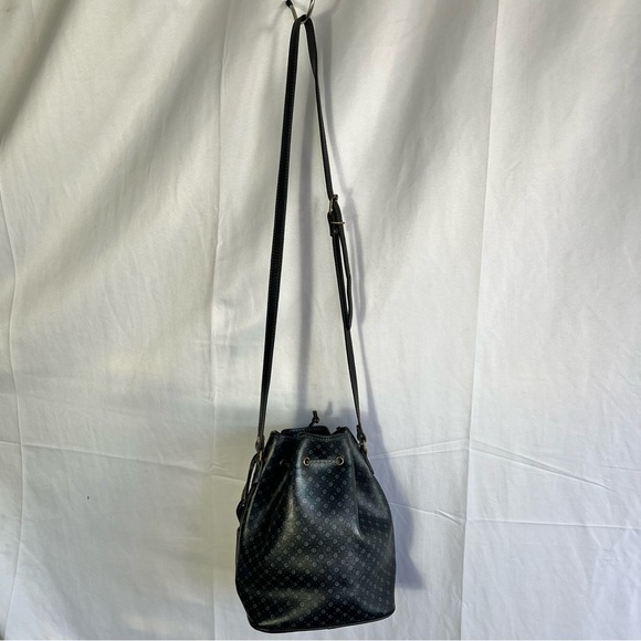 VINTAGE BLACK BUCKET BAG SHOULDER  BAG CANVA CROSSBODY BAG - Picture 4 of 14